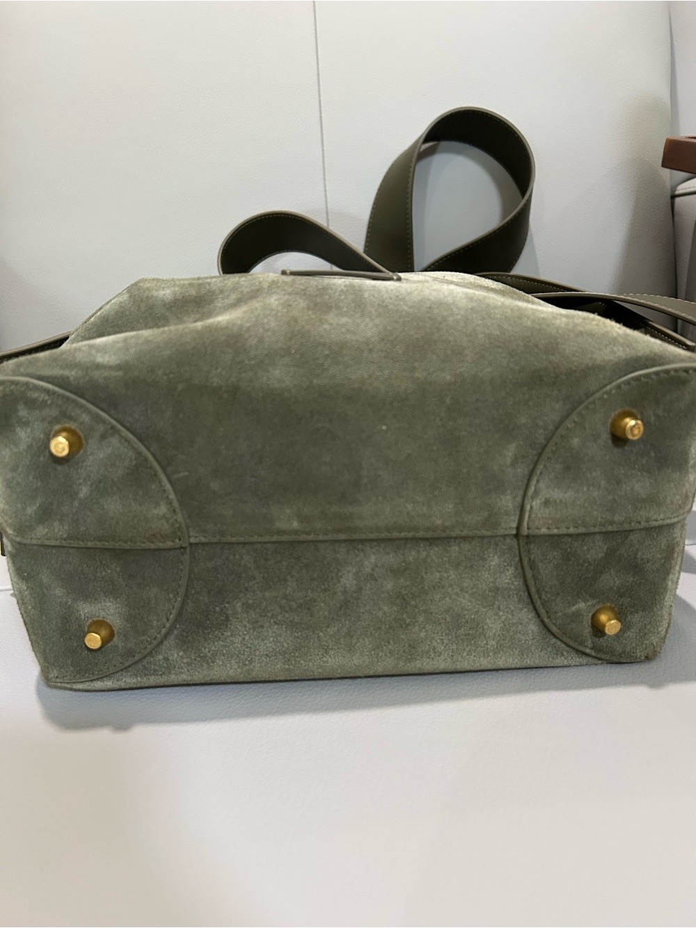 Songmont Medium Drippy Tote Bag Olive Suede Genuine Leather - Picture 7 of 10